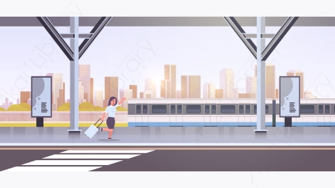 图片素材-奔跑的商人追赶火车站城市公共交通场景-3