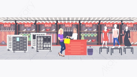 图片素材-女顾客在收银台柜台时装商店购物
