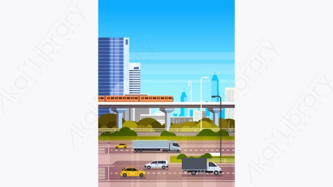 图片素材-现代城市全景与摩天大楼和地铁城市矢量图-3