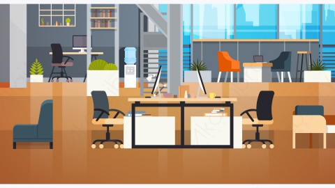 图片素材-现代办公室创意工作场所商务团队合作办公矢量场景-4