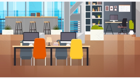 图片素材-现代办公室创意工作场所商务团队合作办公矢量场景-5