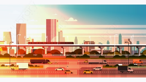 图片素材-现代城市全景与摩天大楼和地铁城市矢量图-5