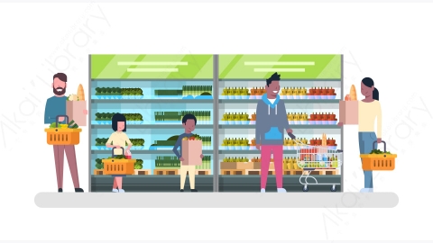 图片素材-人们在超市购物和购买产品在杂货店消费主义概念设计-7