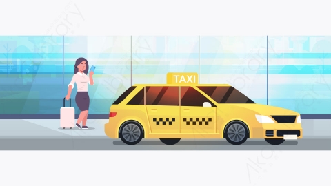 图片素材-女商人使用移动应用程序订购出租车