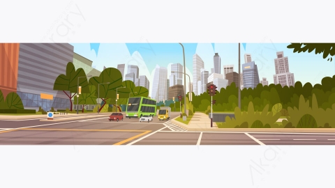 图片素材-现代城市市区街道道路景观矢量插图-1