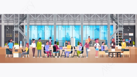 图片素材-现代办公室创意工作场所商务团队合作办公矢量场景-8