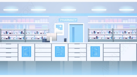 图片素材-现代药店药房内部医学保健概念设计矢量插图-4