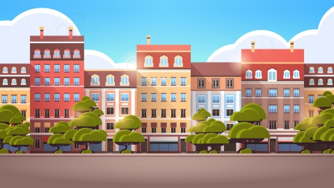 图片素材-城市建筑房屋视图街道房地产平面矢量插图-13