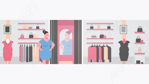 图片素材-时尚精品店衣服市场现代购物中心内部矢量插图
