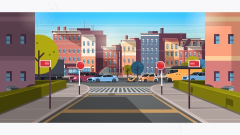 图片素材-现代城市市区街道道路景观矢量插图-8