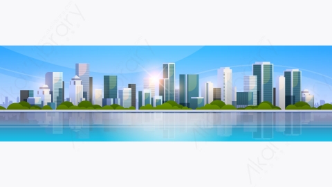 图片素材-现代大城市建筑摩天大楼全景日出溢价矢量图
