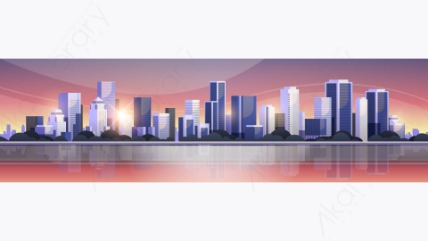 图片素材-现代大城市建筑摩天大楼全景日落溢价矢量图