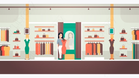图片素材-试穿新衣服的女商人矢量插图