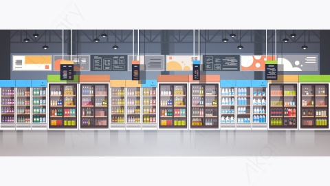 图片素材-现代超市内部杂货店排与货架上的新鲜产品矢量插图-9