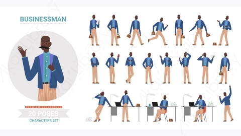 图片素材-卡通手绘商务设计师人物角色动作姿势合集-3