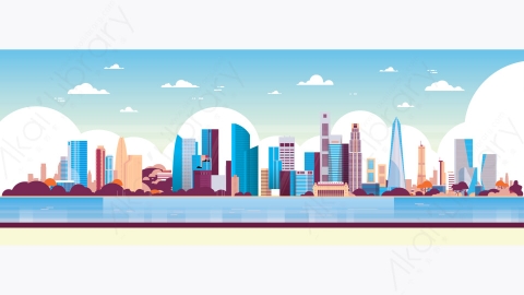 图片素材-现代城市市区建筑景观矢量图-9