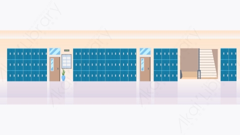 图片素材-卡通现代学校走廊室内场景-16