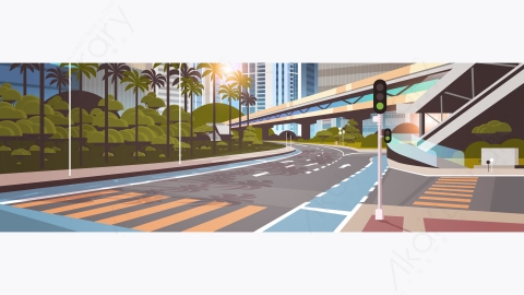 图片素材-现代城市市区街道道路景观矢量插图-15