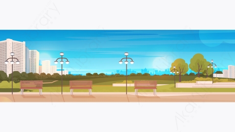 图片素材-公共公园的长凳和路灯城市景观背景