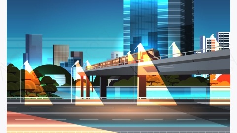 图片素材-现代城市市区街道道路景观矢量插图-16