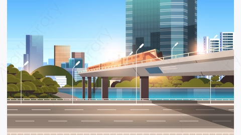 图片素材-现代城市市区街道道路景观矢量插图-17