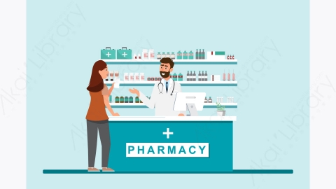 图片素材-卡通在药房药店柜台的医生或护士-5