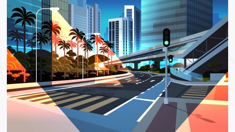 图片素材-现代城市市区街道道路景观矢量插图-18