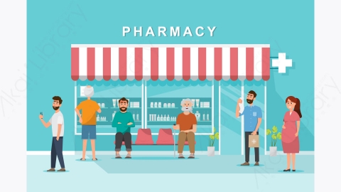 图片素材-卡通在药房药店柜台的医生或护士-6