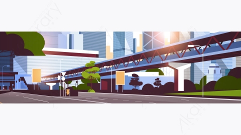 图片素材-现代城市市区街道道路景观矢量插图-21