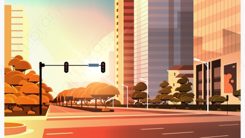 图片素材-现代城市市区街道道路景观矢量插图-26