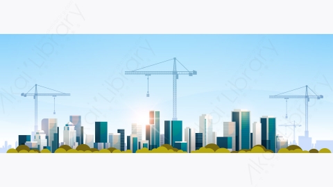 图片素材-现代建筑工地的塔式起重机保费矢量