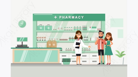 图片素材-卡通在药房药店柜台的医生或护士-14