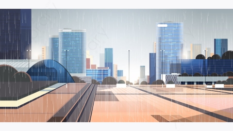 图片素材-现代城市市区街道道路景观矢量插图-35