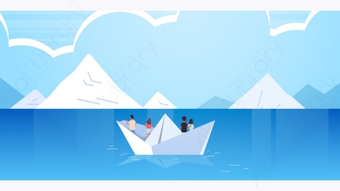 图片素材-团队旅行概念混合种族男性女性卡通人物山海背景