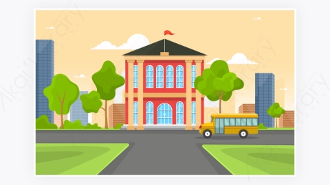 图片素材-学校教育建筑街道户外景观卡通插图-2