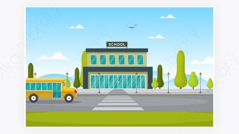 图片素材-学校教育建筑街道户外景观卡通插图-4