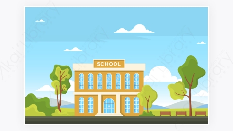 图片素材-学校教育建筑街道户外景观卡通插图-9