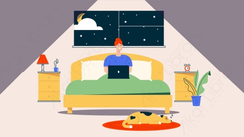 图片素材-晚上夜间隔离期间家庭活动居家办公