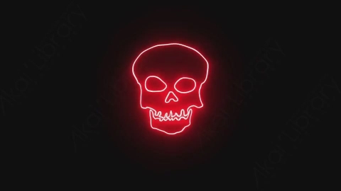 视频素材-卡通发光霓虹灯Skull头骨骷髅元素