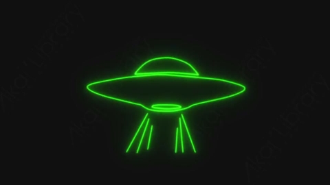 视频素材-卡通发光霓虹灯UFO飞船元素
